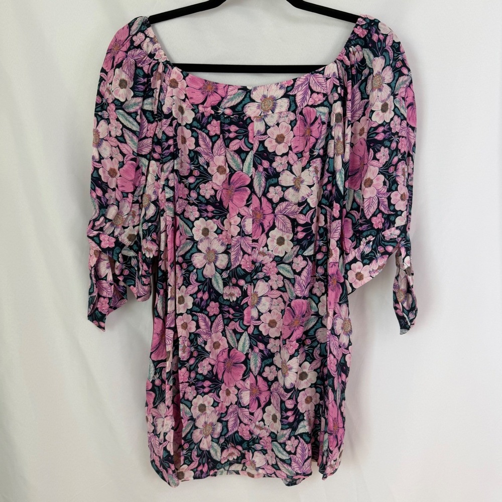 Karen Kane Womens 1X Square Neck Floral Tie Sleeve Viscose Boho Top NWT $158 - Picture 8 of 9